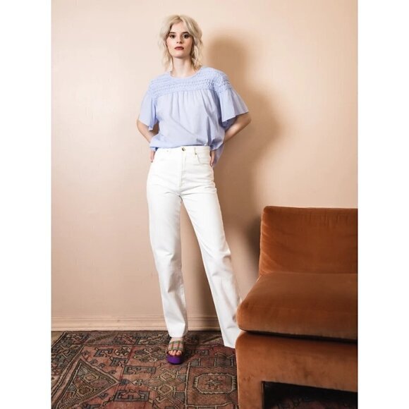 Goldsign Myra Straight Leg High Rise Jean Calla White Womens Size 28 - Picture 6 of 16